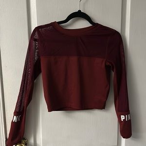 PINK mesh long sleeve crop top